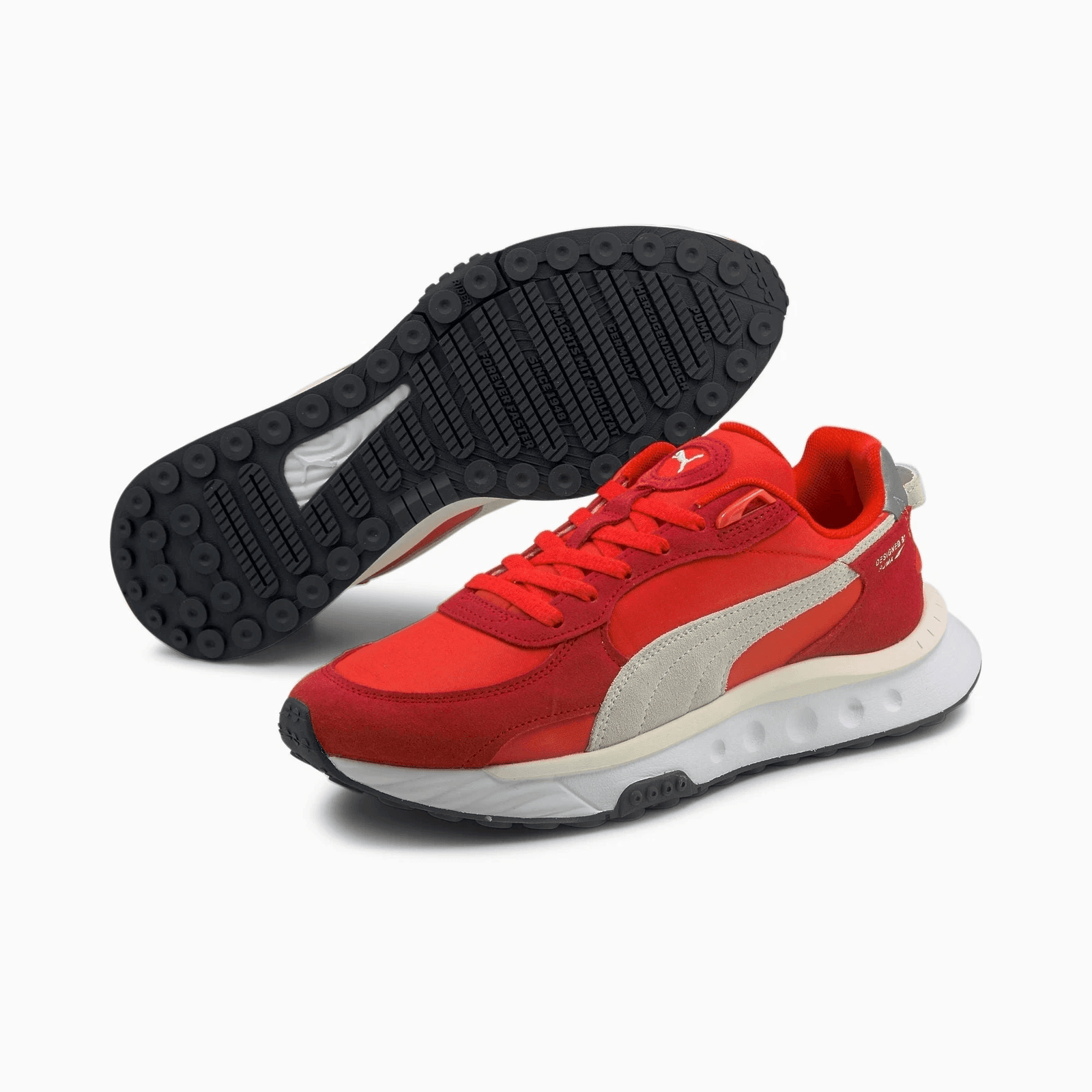 Puma Wild Rider Pickup Mens Sneakers Red Suede Mesh Casual Shoes